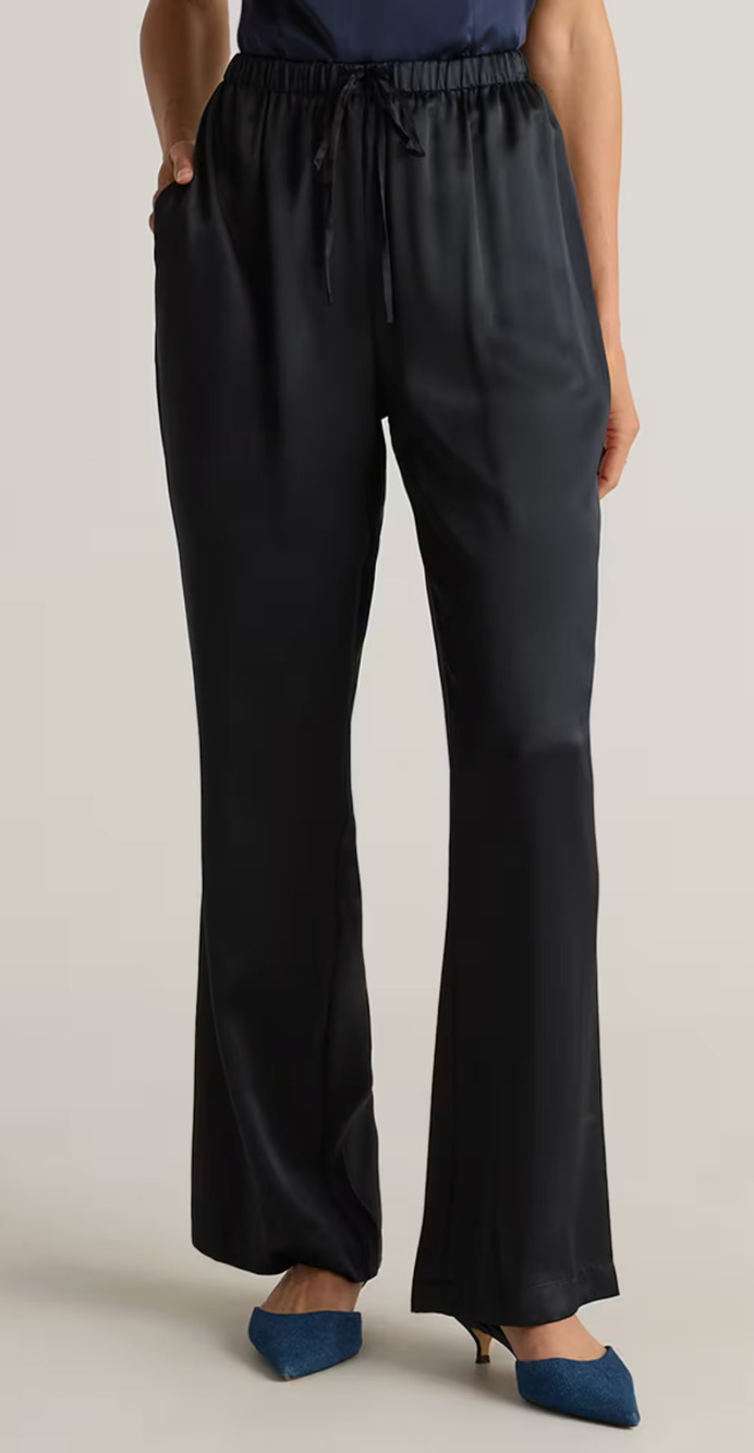 Quince 100% Washable Silk Drawstring Wide Leg Pants Date Resort Black S EUC